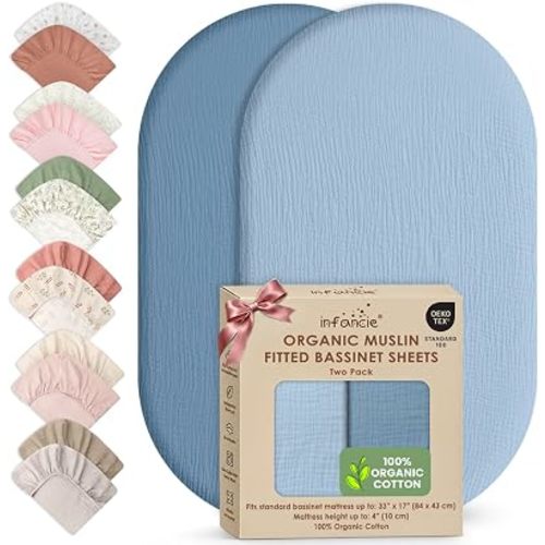 100% Organic Cotton 2 Baby Muslin Bassinet Sheets Unisex 84x43 CM