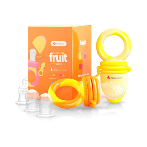 NatureBond Baby Food Feeder/Fruit Feeder Pacifier Nibbler (2 Pack) - Infant Teething Toy Teether Weaning in Appetizing Colors | + Additional Silicone Sacs