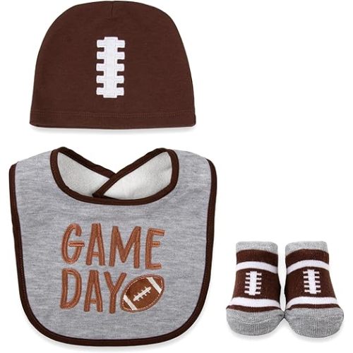 Baby Bib, Booties & Headwear Gift Set – 3 Piece Outfit for Boys & Girls – Halloween, Fall, Thanksgiving, Football & Christmas