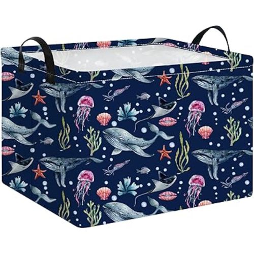 NTAOHAMPER Rectangular Storage Basket Empty,Storage Bin with Handles,Room Decor,Gift Basket,Book Box(Watercolor Ocean)