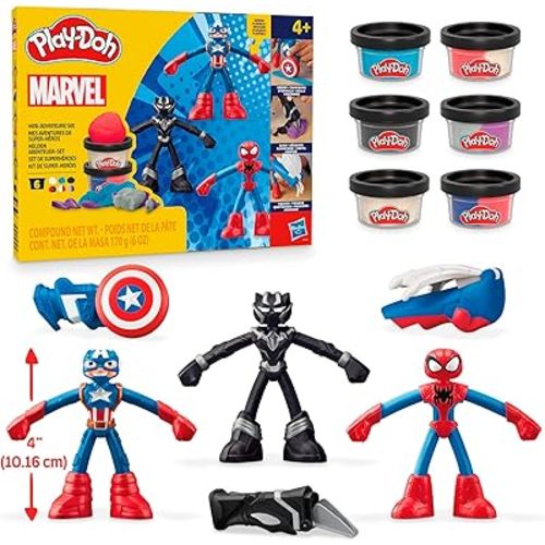 Play-Doh Marvel Hero Adventure Playset, 3 Marvel Action Figures with Wearable Tools, Black Panther, Captain America & Spider-Man Imagination Toys for Boys and Girls Ages 4 and Up