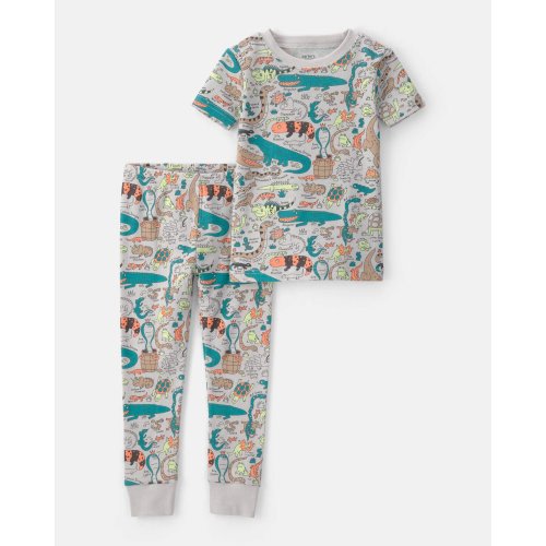 Toddler Boy Alligator 100% Cotton Snug Fit 2-Piece Pajama Set - Grey | Carter's