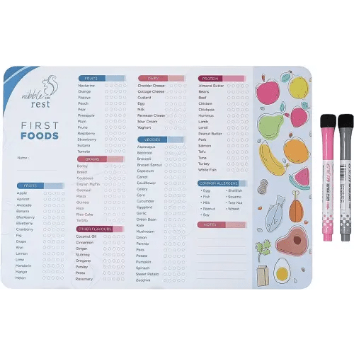 Nibble and Rest Baby's First Foods Tracker Fridge Magnet, Dry Erase Activity Poster, Daily Food Log, 101 Before One, Baby Food Chart/Checklist 25x35cm
