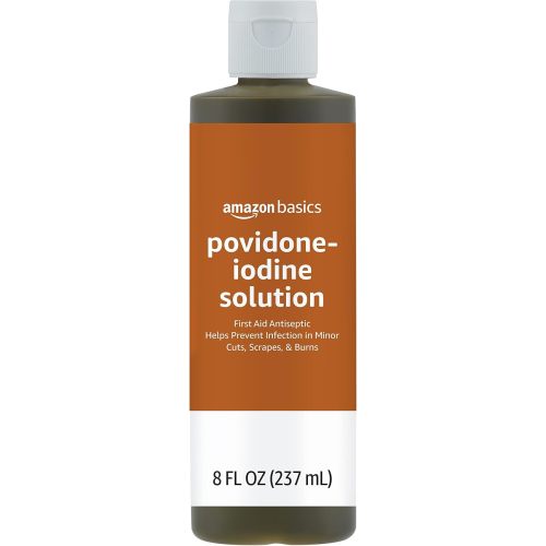 Amazon Basics First Aid Antiseptic, 10% Povidone Iodine Solution for Wound Cleaner and Infection Protection, Unflavored, 8 fl oz, 1-Pack (Previously Solimo)
