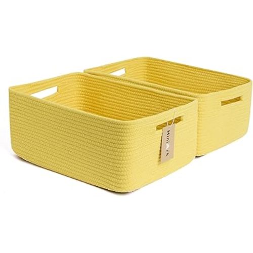 Large Storage Baskets for Shelves, Closet Organizers Bins for Clothes Blanket Towels, Baby Nursery, Toy Baskets Box, Woven Rope Baskets, 17 x 13 x 7.5”, 2 Packs Yellow