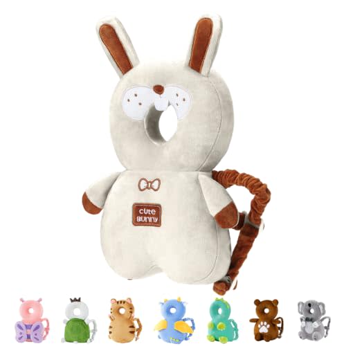 JunNeng Baby Head Protector Backpack for Walking Crawling,Grey Bunny | Soft, Breathable, Adjustable, Baby Fall Back Head Protector for Falling, Pink Dots Butterfly