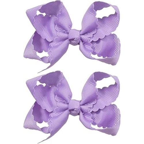 Light Purple Cheer Bow Clips for Toddler Teen Girls 2Pcs 3" Boutique Grosgrain Ribbon Scalloped Edge Hair Bows for Kids Back School Mermaid Birthday Easter Party Dress Accessory Gift