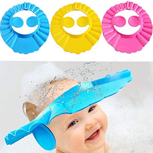 Baby Shower Cap Bathing Cap - 3 Pcs Soft Adjustable Visor Hat Safe Shampoo Shower Bathing Protection Bath Cap for Toddler, Baby, Kids, Children (Bule+Yellow+Pink)