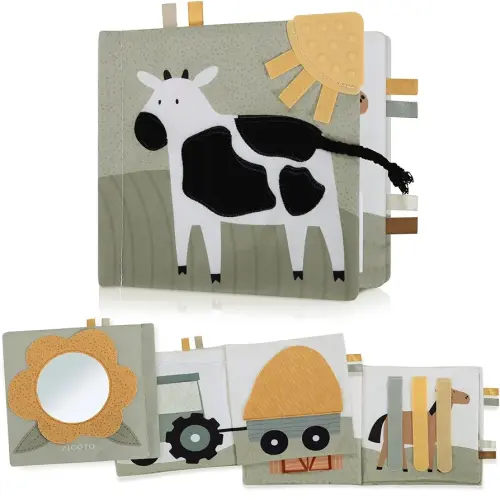 Soft Baby Book with Touch and Feel Pages - Cute Sensory Book for Babies 0-6, 6-12 & 12-18 Months with Mirror & Crinkle Paper - The Perfect Christmas Toy for Baby Showers Or as a Newborn/Infant Gift