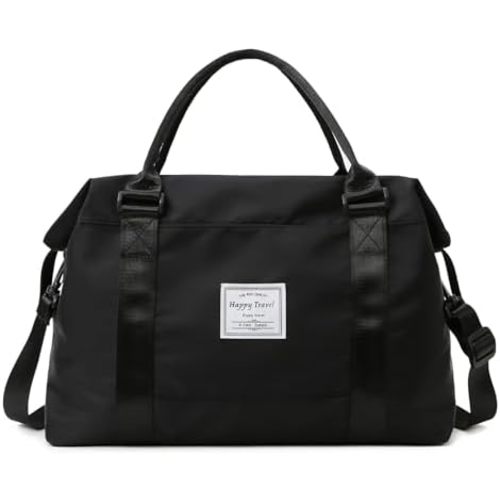 Travel Duffle Bag Weekender Overnight Bag Gym Tote with Dry and Wet Separated Pocket for Women Girls Shoulder Workout Duffel Bag Water Resistant (black)