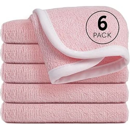 Reusable Organic Baby Washcloths Set: 6 Packs 10 * 10 Ultra Soft Wash Cloth Viscose from Bamboo Absorbent Infant Newborn Bath Face Towel Gentle for Delicate Skin Boys Girl (Pink)