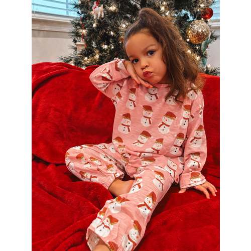Snowman Pink / Organic Long Sleeve Tee & Pant Set