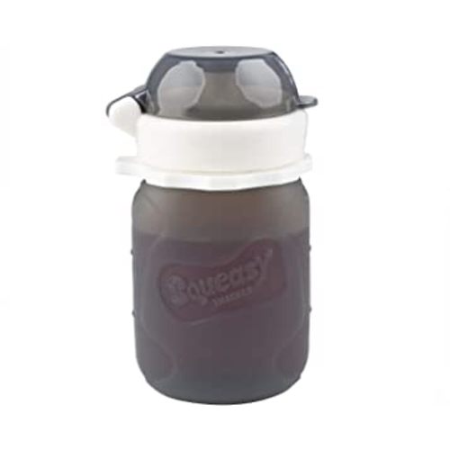 Grey 3.5 oz Squeasy Snacker Spill Proof Silicone Reusable Food Pouch - for Both Soft Foods and Liquids - Water, Apple Sauce, Yogurt, Smoothies, Baby Food - Dishwasher Safe
