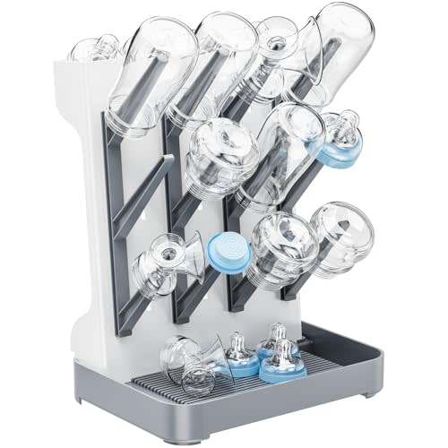 Dayacoco Baby Bottle Drying Rack, Space Saving Vertical Bottles Dryer Holder, Standing Bottle Drying Rack for Countertop Kitchen Organize Bottles, Brushes, Baby Accessories (Gray)