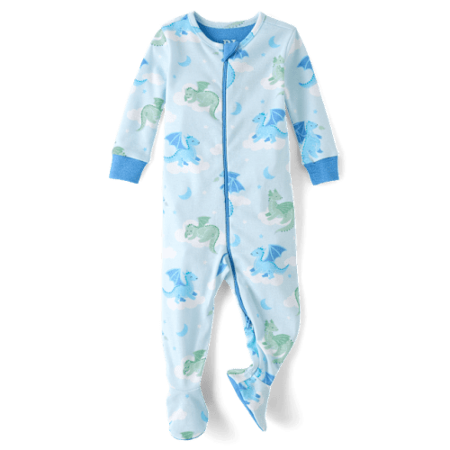 Baby And Toddler Boys Dragon Snug Fit Cotton Footed One Piece Pajamas - Multi