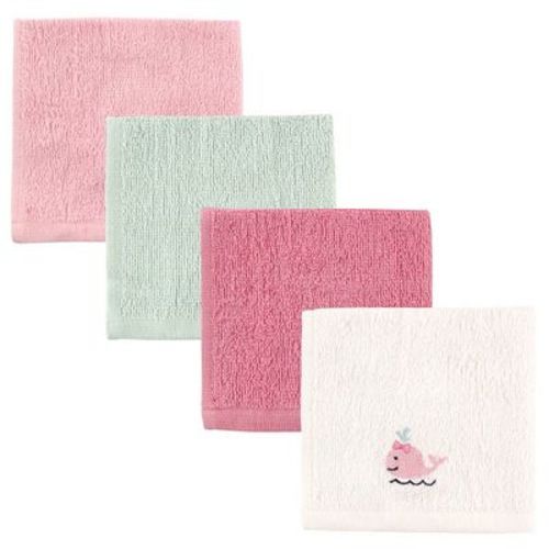 Luvable Friends Baby Girl Super Soft Cotton Washcloths Set, Girl Whale, One Size