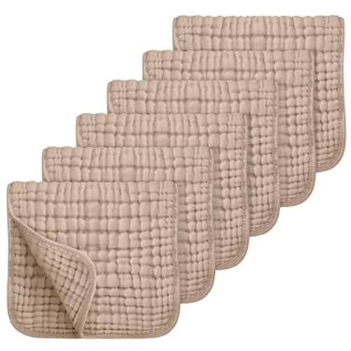 Looxii Muslin Burp Cloths 100% Cotton Muslin Cloths Large 20''x10'' Extra Soft and Absorbent 6 Pack Baby Burping Cloth for Boys and Girls (Brown)