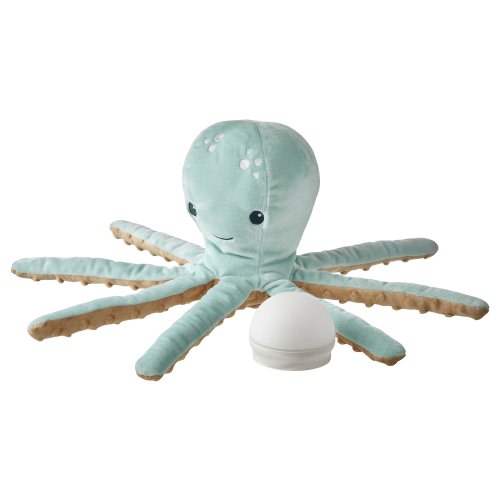 BLÅVINGAD Soft toy with LED nightlight - turquoise octopus/battery operated