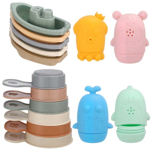 KABOER Baby Bath Toys for Kids Ages 0+, 15PCS Mold Free Toddler Bath Toys, Bathtub Water Table Pool Toys, Stackable Boats and Spoons and Silicone Bath Toy for Babies 6-12 Months