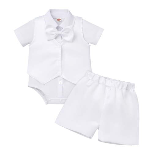 IBTOM CASTLE Baby Boys Baptism Christening Outfit Bowtie Romper Waistcoat Shorts Pants Wedding Party Formal Tuxedo Suit