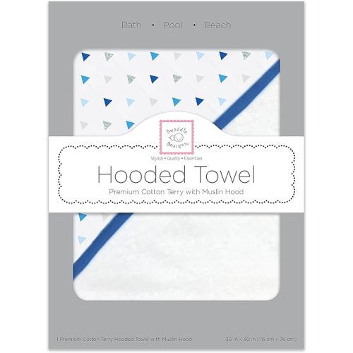 SwaddleDesigns Cotton Terry Baby Hooded Towel, Tiny Triangle Shimmer, Blue