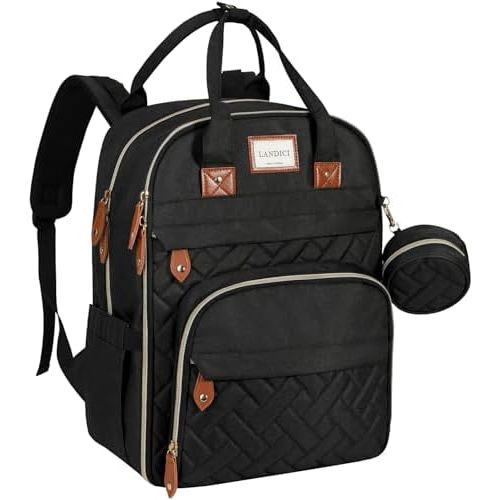 LANDICI Diaper Bag Backpack, Multifunction Baby Diaper Bags with Changing Pad, Stroller Straps & Pacifier Case, Travel Essentials Back Pack for Mom Dad Boy Girl, Large Capacity, Waterproof, Black