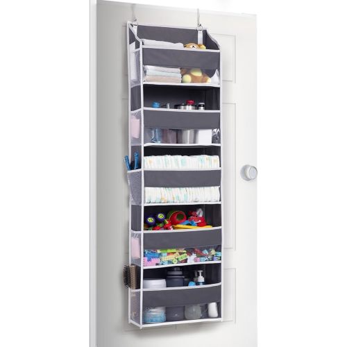 ULG 1 Pack Over Door Organizer with 5 Large and 10 Mesh Side Pockets, 44 lbs Weight Capacity Hanging Storage with Clear Window Kids Toys, Shoes, Diapers, Dark Grey, 5 Layers