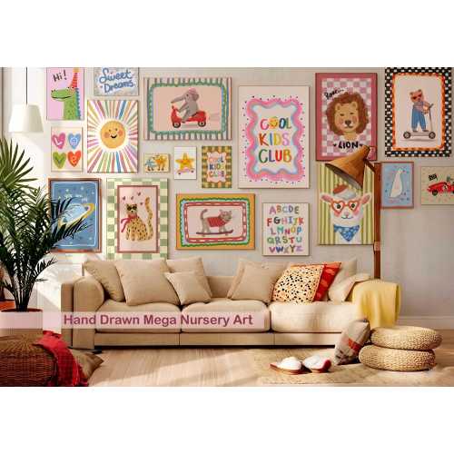 Nursery Wall Art Bundle Posters, Kids Playroom Decor, Colorful Children Wall Gallery, Whimsical Unisex Toddler Print Set of 70