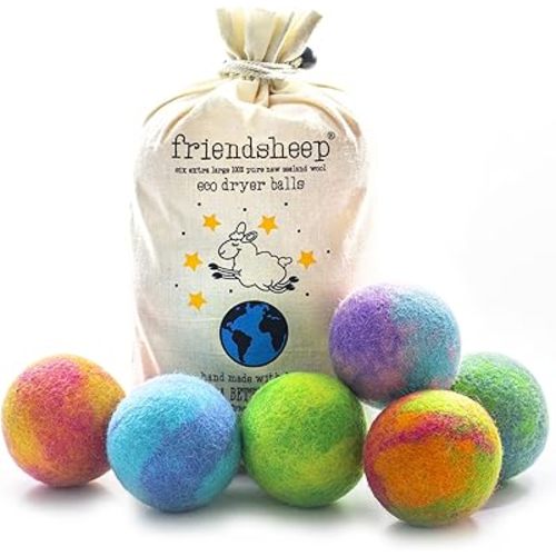 Friendsheep Wool Dryer Balls, Organic Reusable Fabric Softener Alternative for Laundry, Handmade, Fair Trade, Hypoallergenic, Eco-Friendly, Plastic-Free (6 Pack XL - Galxy Tie Dye)