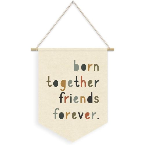 Twins Nursery Decor Boho Born Together Friends Forever Linen Pennant Banner,Playroom Decor Wall Hanging Flag Banner for Nursery Siblings Kids Room Playroom,Twin Gifts
