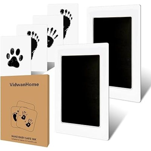 Baby Hand and Footprint Kit 2pc– Inkless Clean Touch Ink Pad for Keepsake Footprints, Paw Prints, Mess-Free Ink Pad for Newborns and Pets with 8 White Cards（Jet Black）