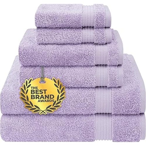 Cotton Paradise 6 Piece Towel Set, 100% Cotton Soft Absorbent Turkish Towels for Bathroom, 2 Bath Towels 2 Hand Towels 2 Washcloths, Lilac Towel Set