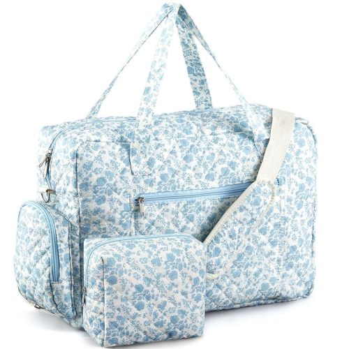 Abbylike 2 Pcs Large Floral Quilted Duffle Bag Coquette Floral Duffle Bag with Makeup Pouch Quilted Weekender Diaper Tote with Shoe Compartment for Women Travel Hospital