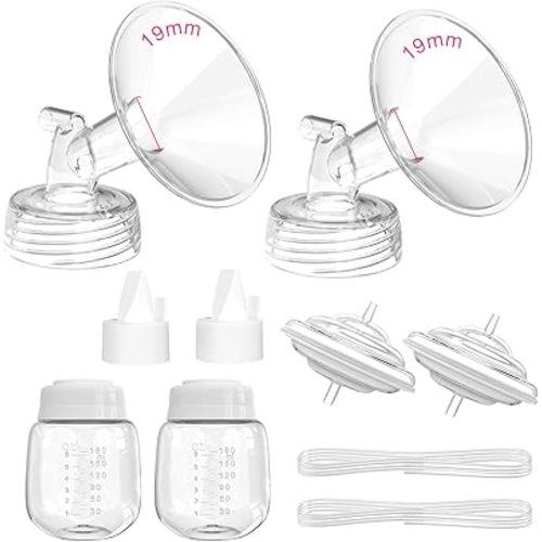 Breast Pump Parts for Spectra S1/S2/9 Plus/Synergy Gold, Not Original Accessories, 19mm Set Spectra Replacements Pump Parts Include Flange/Duckbill Valve/Backflow Protector/Tubing/Bottles