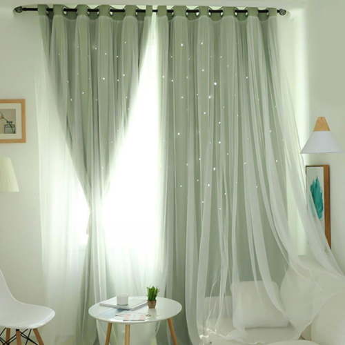 Blackout Star Curtains,Double Layer Star Hollow Out Blackout Curtains,for Bedroom Living Room,W39.4"x L78.8"