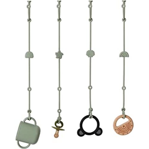 Toy Safety Straps 4PK Silicone Pacifier Clips, Adjustable Sippy Cup Straps for Strollers, High Chair, Shopping Cart, Cribs Baby Toy Secure Straps-Sage