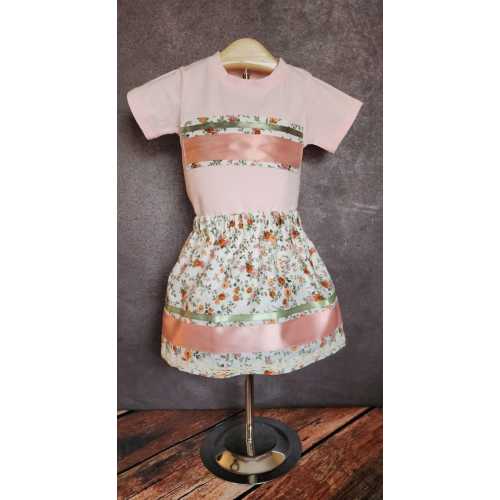 Baby Ribbon Skirt & Shirt Set, 6 - 9M, Floral with light pink and sage ribbon