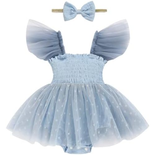TITKKOP Baby Girl Tulle Romper|Newborn Summer Bodysuit|First Birthday Photo Shoot|Cake Smash Outfit for Infants 0-18M