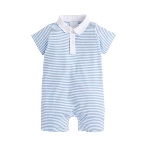 Peter Pan Polo Romper - Light Blue Stripe