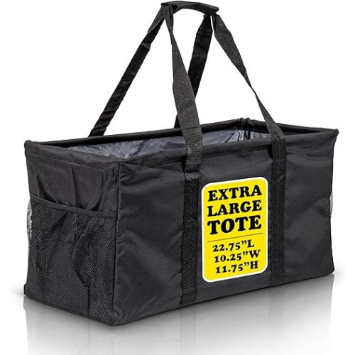 Extra Large Utility Tote Bag - Oversized Collapsible Large Beach Bag, Great for Pool with Sturdy Frame, Extra Side Pockets and Tons of Storage