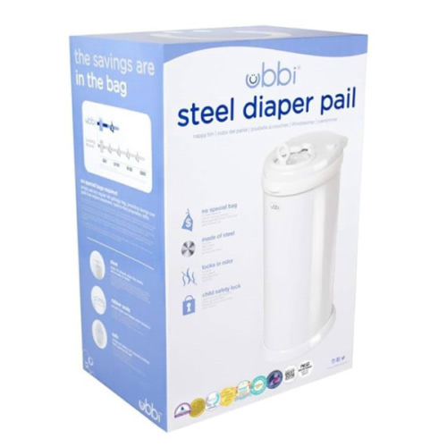 Ubbi Steel Diaper Pail, Odor Locking, No Special Bag Required, Award-Winning, Registry Must-Have, White