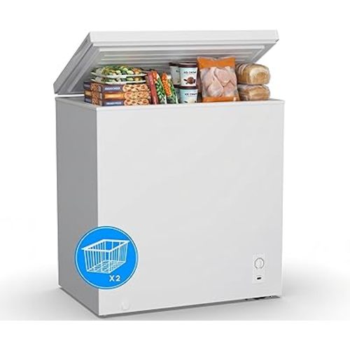 2.7 Cu.Ft Chest Freezer, Deep Freezer with Adjustable 7 Thermostat,2 Removable Baskets, Energy Saving,Quiet Top Open Door Meat Freezer with LED Light for Garage Outdoor Home Office