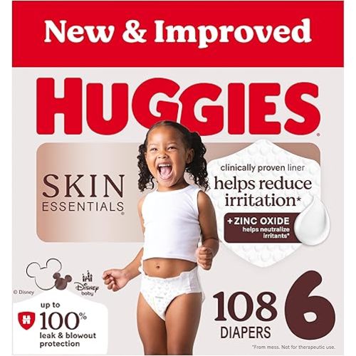 Huggies Size 2 Diapers, Skin Essentials Baby Diapers, Size 2 (12-18 lbs), 192 Count (3 Packs of 64), Packaging May Vary
