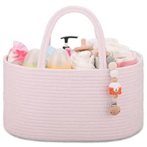 COMSE Baby Diaper Caddy Organizer, Car Caddy, Diaper Change Organizer, Gift Baskets Empty, Portable Tote Bag with Divider, Baby Shower Gifts Newborn Essentials Registry Must Have, Light pink