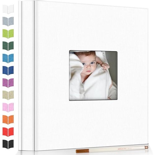 Artfeel Photo Album Self Adhesive Scrapbook Album for 3x5 4x6 5x7 8x10 Pictures,40 Pages Linen Cover with Display Window DIY Photo Book,Ideal Gifts for Family Travel Wedding Baby