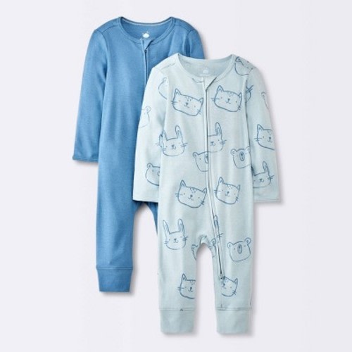 Baby Boys' 2pk Cotton Zip Romper - Cloud Island™ Blue, Size: Newborn