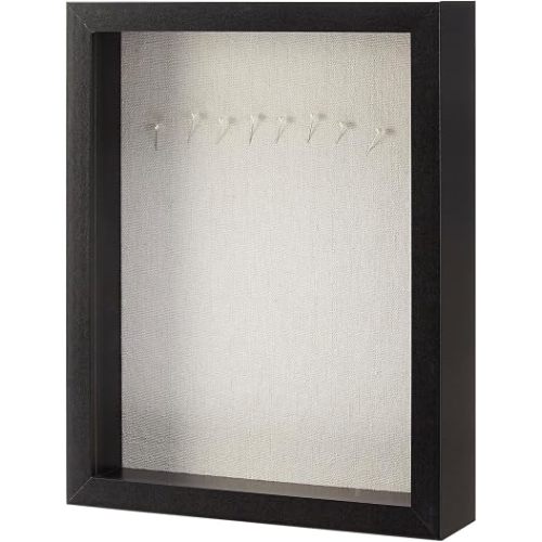 Amazon Basics 8.5" x 11" Shadow Box Wood Rectangular Frame for Display Photos, Memorabilia, Black