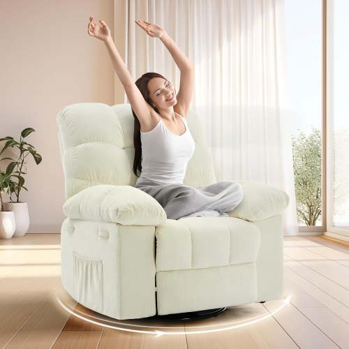 360° Swivel Rocking Recliner Chair with Chenille Fabric & Tool-Free Assembly