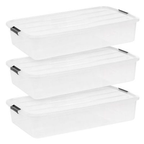 Iris 3pk 50qt Underbed Storage Totes: Clear Plastic, Lidded, Bpa-free, Universal Storage, Underbed Storage Containers