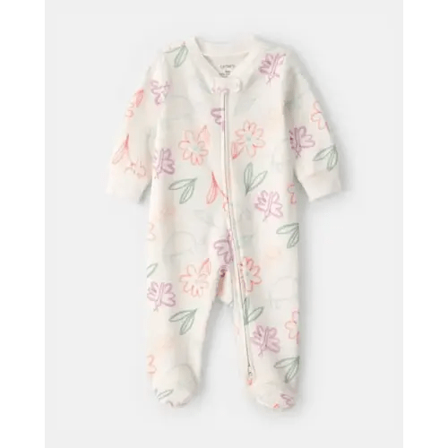 Baby Girl Spring Floral 2-Way Zip 100% Cotton Sleep & Play Pajama - Ivory | Carter's